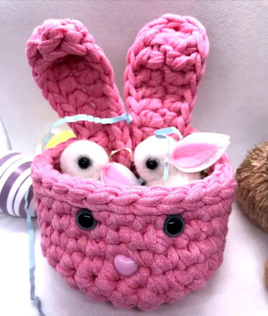 Cesta de huevos de conejo de Pascua 100 % algodón reciclado rosa