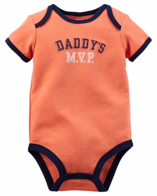 Carters Boys' Short Sleeve "Daddy's MVP" Bodysuit; Orange With Navy (3M)