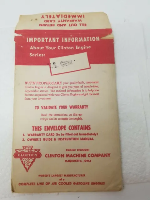 Clinton Machine Company Engine Kansas City Mower Operator Manual Vintage 1957