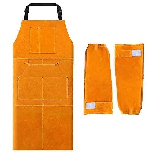 LIZMOF Welding Apron& Sleeves, Leather Apron for Men& Women, Woodworking Apron