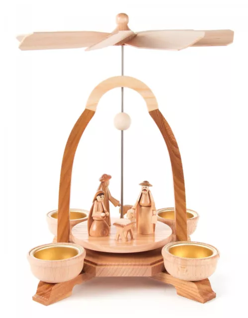 German Christmas Natural Sleek Nativity TeaLight Pyramid