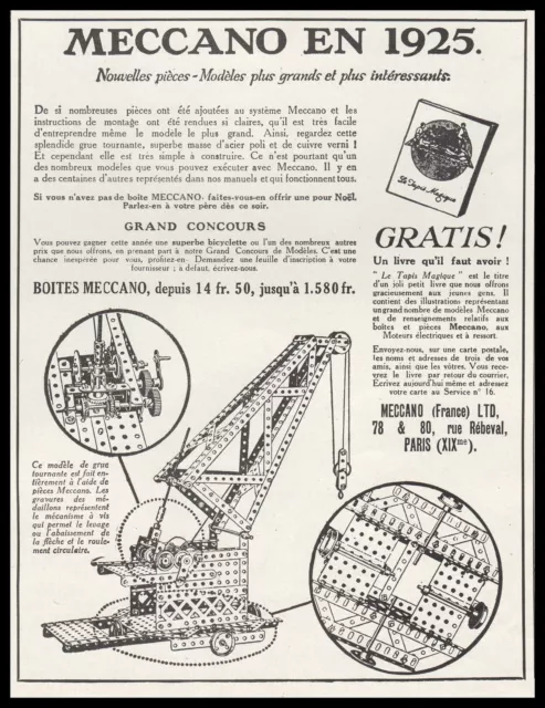 Meccano Advertisement Antique Toy Construction Game Old Toy Ad 1925 - 2H