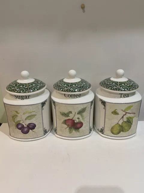 Arthur Wood England Orchard Fruit Set of 3 Canister Jar for Tea, Coffee, Sugar