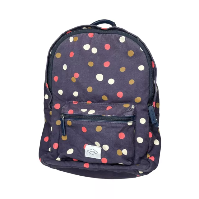 Fossil Navy Ella Laptop Backpack Blue Bag with Pink White Brown Polka Dots