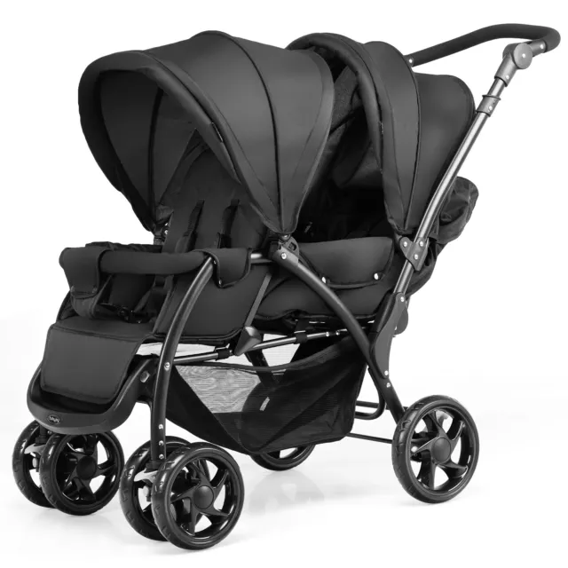 Baby Pram Double Seat Safety Belt Adjustable Backrest Buggy Pushchair Stroller