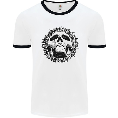 A Skull in Thorns Gothic Christ Jesus Mens White Ringer T-Shirt