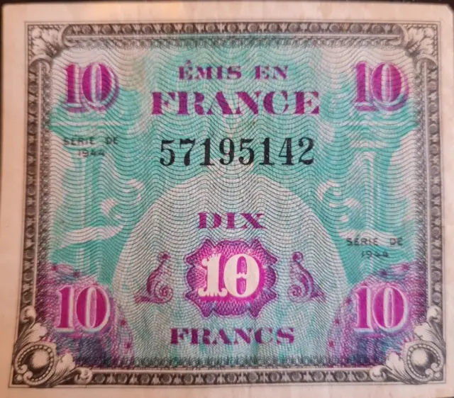 France Ww Ii Era Banknote - 1944 - 10 Francs