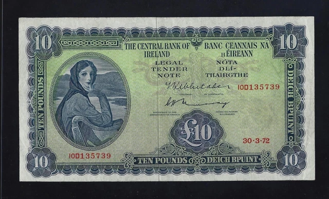 Ireland Republic Eire 10 POUNDS 1972 P-66 XF  UK GREAT BRITAIN ENGLAND