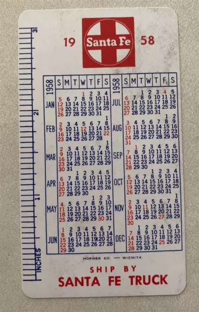 Santa Fe Truck Railroad Pocket Calendar 1958