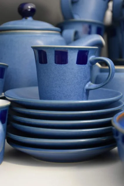 Denby Reflex Blue Small Coffee Mugs & Saucers