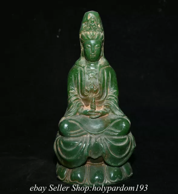 8.8” Old Chinese Green Jade Carving Kwan-yin Guan Yin Goddess Statue Sculpture