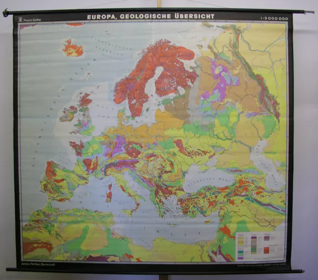 Schulwandkarte schöne alte Europakarte Geologie geology map 205x189 vintage 1976