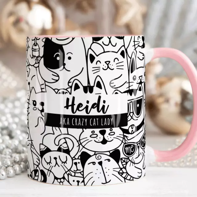 CRAZY CAT LADY Personalised Name Mug, Personalised Cat Lover Gift, Cat Mug Her