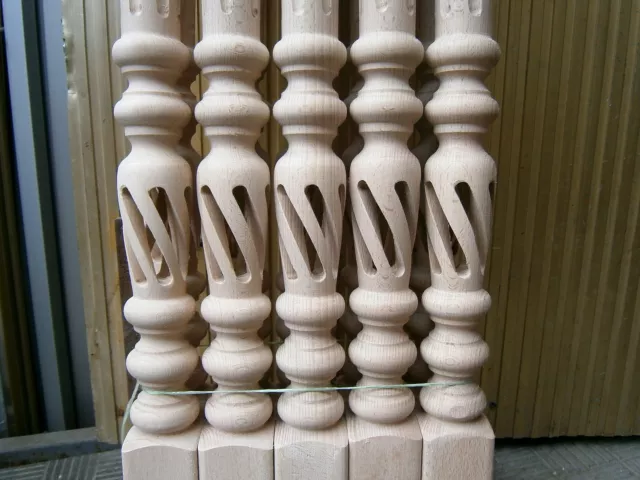 Open Spiral Stair Spindles Hollow Carved Wood Baluster Balcony Railing Staircase