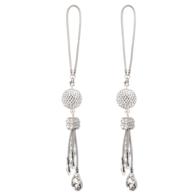 2 Pcs White Glass Rhinestones Car Pendant Accessories Charm