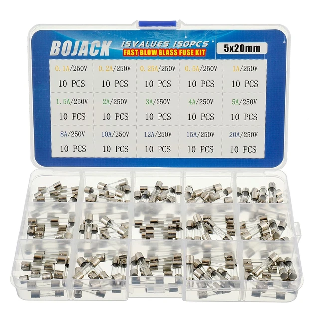 15 Valeurs Assortiment De Fusibles En Verre Avec Raccord Rapide 150Pcs 5X20Mm 25