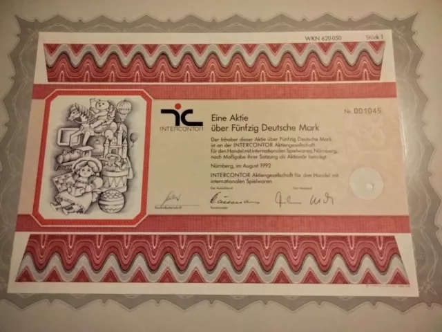 Interkontor AG Nürnberg Aktie 50 DM 1992 - heute Vedes grösste Spielwarenfirma