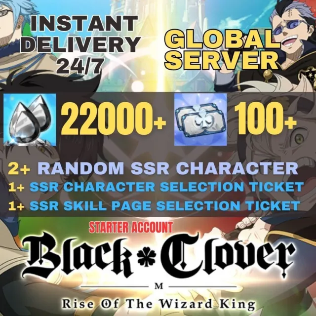 [GLOBAL] 22000+ Crystals, 100+ Summon Tickets | Black Clover M Reroll Account
