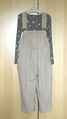 Next Girls Beige Cord Relaxed Dungarees & Brown Floral Rib Top Age 6 Years BNWT