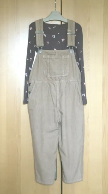 Next Girls Beige Cord Relaxed Dungarees & Brown Floral Rib Top Age 10 Years BNWT