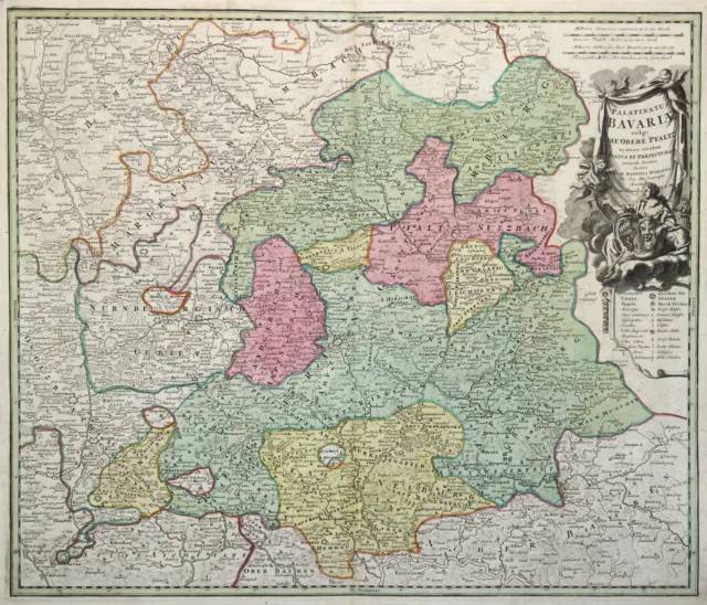 Oberpfalz Original Kupferstich Landkarte Homann 1735 doubliert