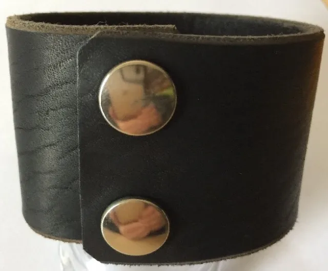 Black Wrap Cuff - 2" Wide - Handmade Latigo Leather Wristband Handmade In USA ! 2