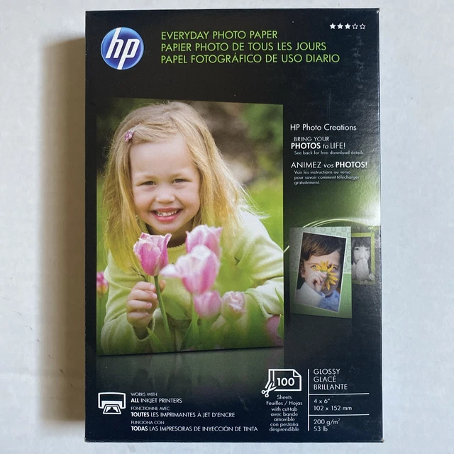 HP EVERYDAY PHOTO Paper 100 Sheets 4x6 Glossy Sealed Package Unopened