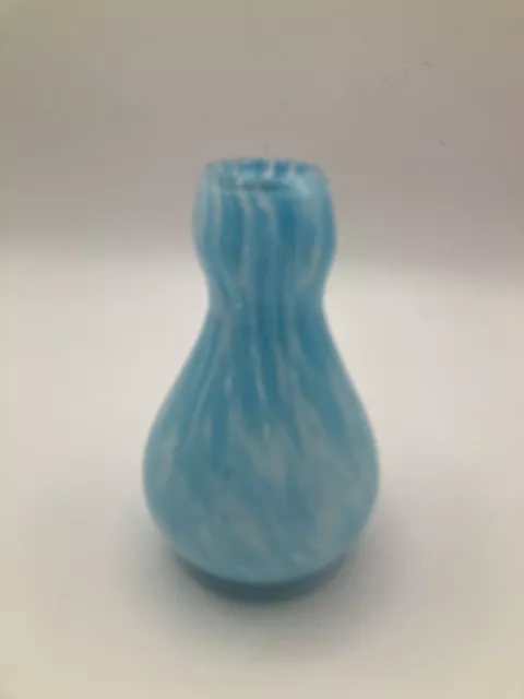 Vintage Blown Glass Light Blue Speckled Swirl Bud Vase 4.75"
