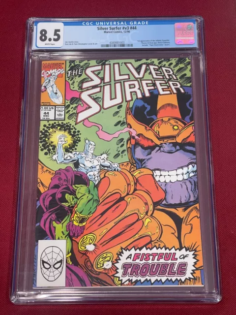 Silver Surfer Vol 3 #44 CGC 8.5 WHITE Pg Thanos 1st appearance Infinity Gauntlet