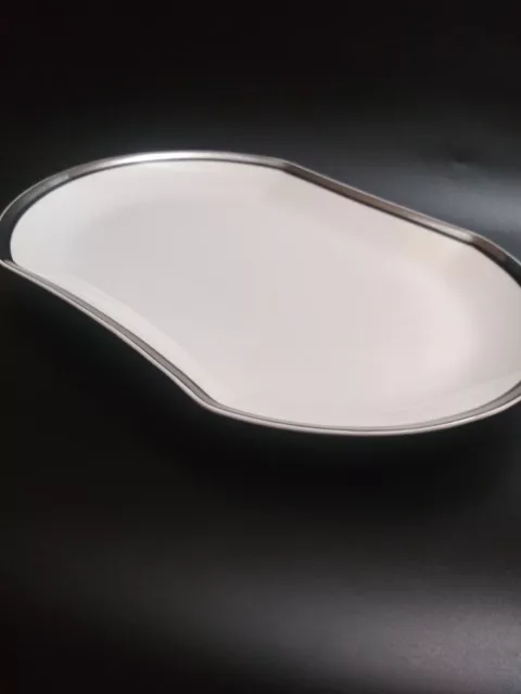 Mikasa SOLITUDE 15" Oval Serving Platter A5-166 White Bone China Platinum Rim