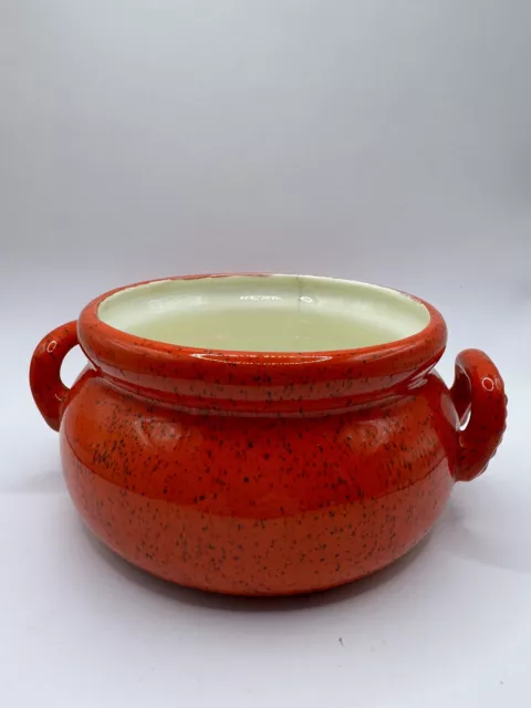 Vintage Red Speckled Glazed Art Pottery Planter Bowl Retro Ceramic Dish Handles