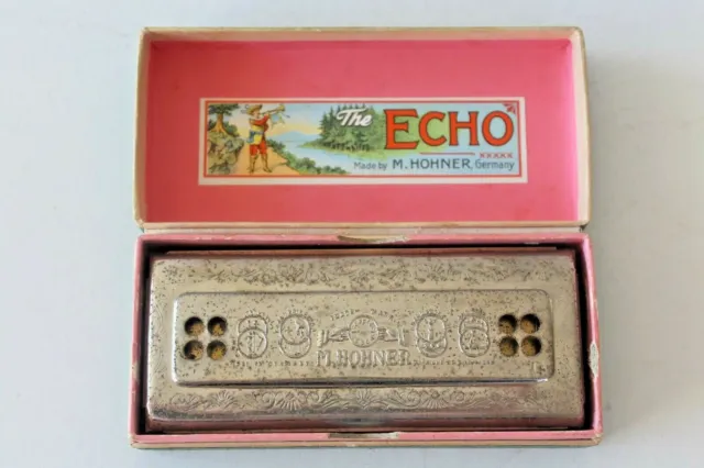 Ancien harmonica de la marque Hohner et sa boite, The echo, made by Germany
