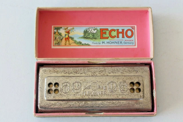 Ancien harmonica de la marque Hohner et sa boite, The echo, made by Germany