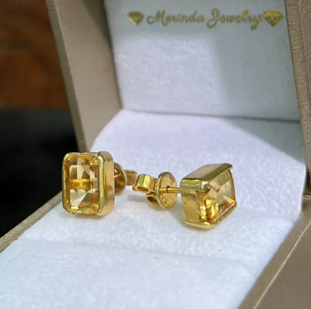 14K SOLID GOLD Solitaire/ One Stone Stud Earrings Natural Citrine 3.74 ...