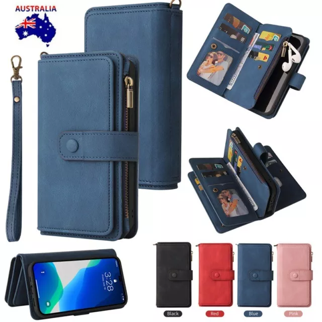 Zip Wallet Case Leather Flip Cover For iPhone 15 14 Pro Max 13 12 11 SE XR XS 8