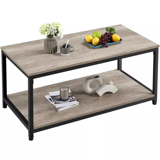 Industrial Coffee Table with Storage Shelf for Living Room Wood Accent Furniture