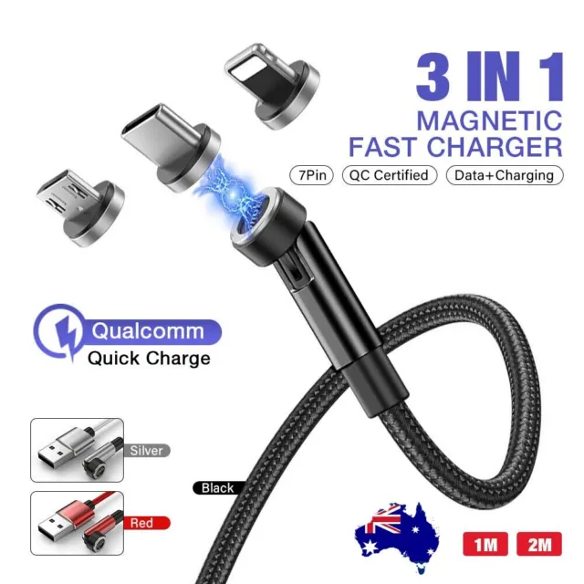 3 in1 For iPhone Magnetic Charger Lead Data Micro USB Type C Fast Charge Cable