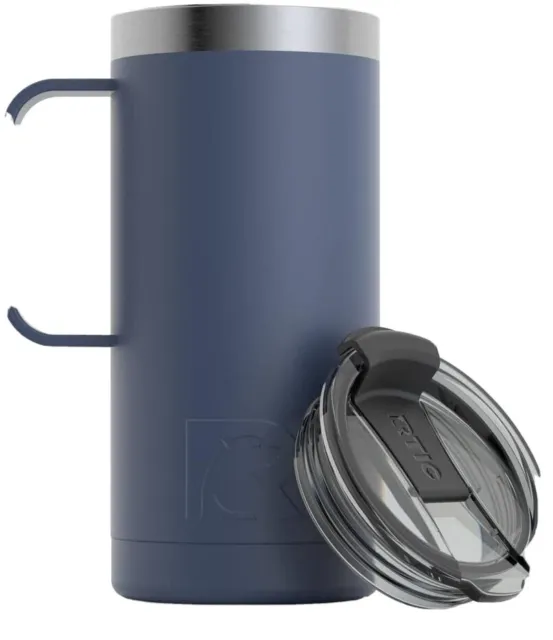 RTIC 16 oz Travel Coffee Cup Mug Stainless Steel Vacuum Insulated Freedom Blue