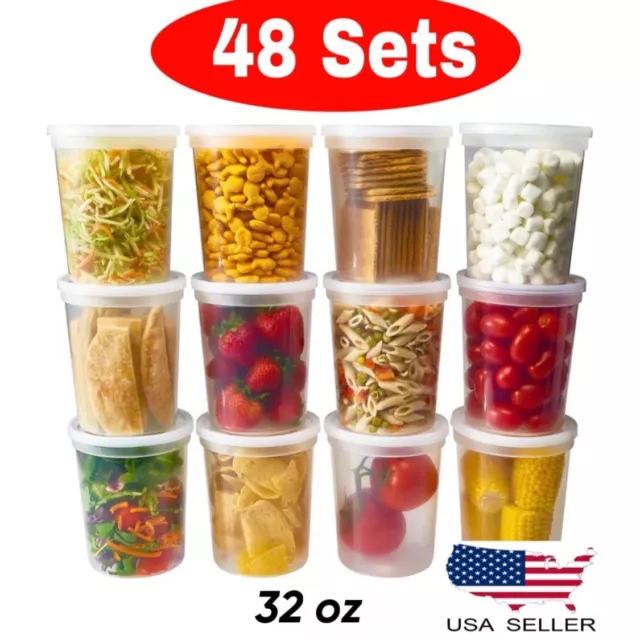 32 oz [48 Sets] Deli food Microwavable Storage Containers with Lids BPA FREE