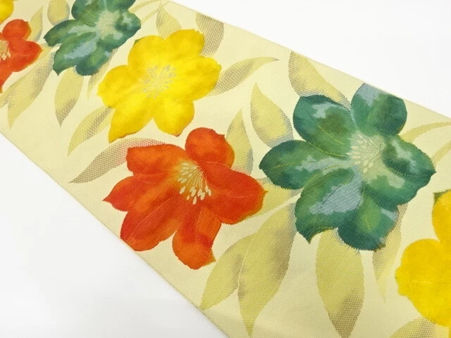 6399550: Japanese Kimono / Antique Nagoya Obi / Woven Floral Plants