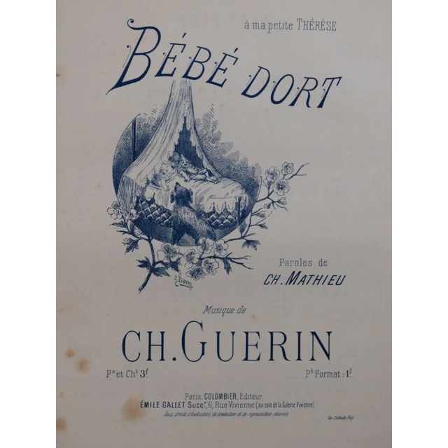 GUERIN Ch. Bébé dort Chant Piano ca1895