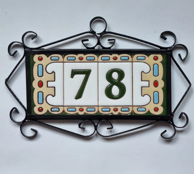 7.5 x 3.7cm Abstract Ceramic Spanish Green Number Address Tiles & Metal Frames