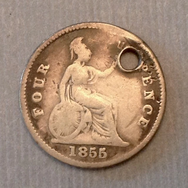 ~1855  Great Britain Victoria Fourpence Holed - FREE US SHIPPING