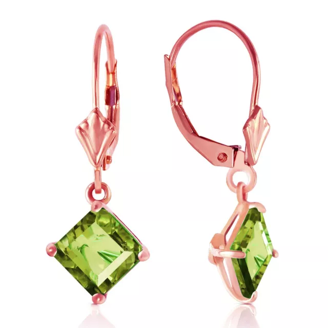 14K. GOLD LEVERBACK EARRING WITH NATURAL PERIDOTS (Rose Gold)