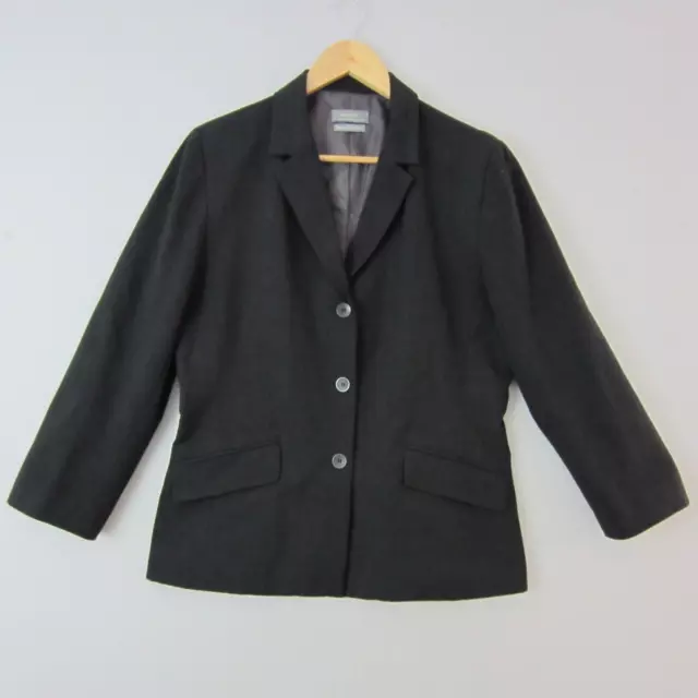 Jacqui E Jacket Womens Size 14 Grey Blazer Long Sleeve Collar Pockets Buttons