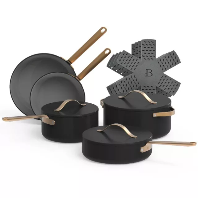 12pc Ceramic Non-Stick Cookware Set, Black Sesame