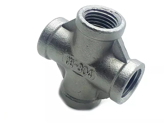 1/4" Thread 4 Way Female Cross Coupling Connector SS Pipe Fitting NPT 2