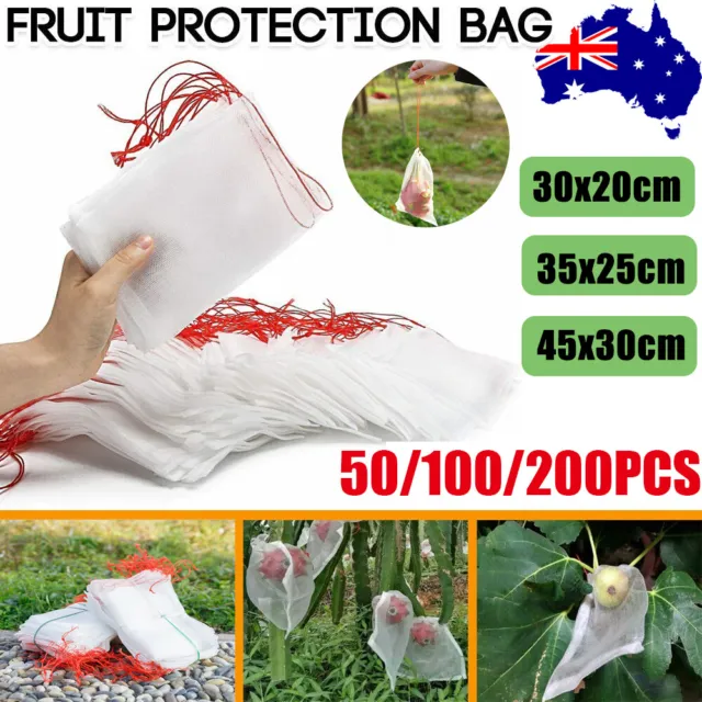 50/100 Reusable Plant Fruit Protect Drawstring Net Bag Mesh Against Insect Pest