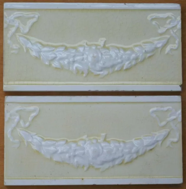 England - 2 Antique Art Nouveau Majolica Border Tiles C1900