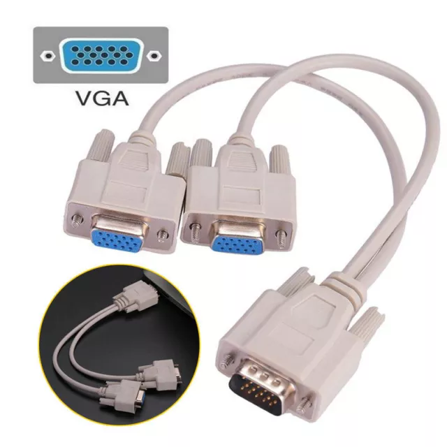 1 PC À 2 Voie VGA Svga Moniteur Diviseur Y Câble 15Pin Mâle Femelle LCD TFT